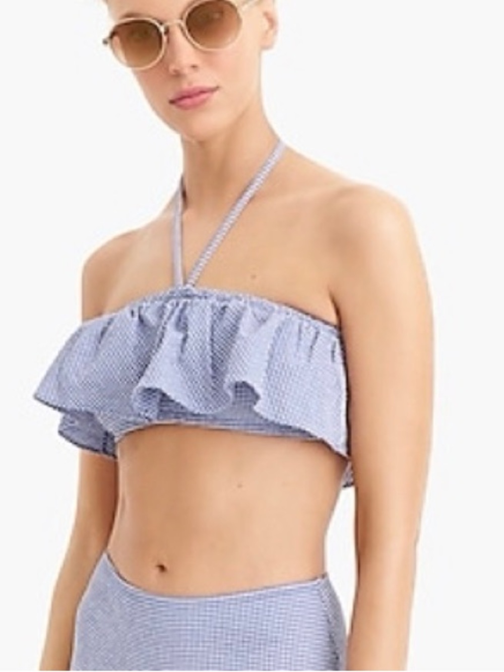 J Crew Ruffle bandeau bikini top in tiny gingham Size M
